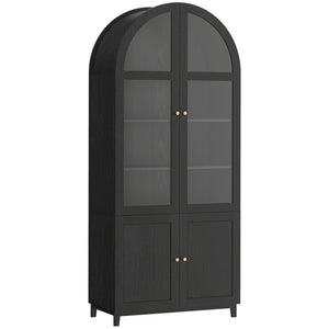 Arched Kitchen Pantry Cabinet, 71" Tall Farmhouse Kitchen Storage Cabinet with Acrylic Glass Doors, Oak – view 8