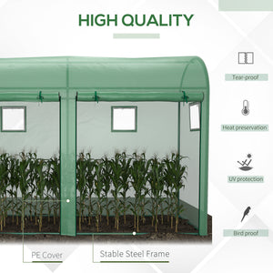 Outdoor Garden Greenhouse, Steel Greenhouse tent with 2 Doors and 4 Windows for Backyard, Patio, 9.8'x3.3'x6.6', Green