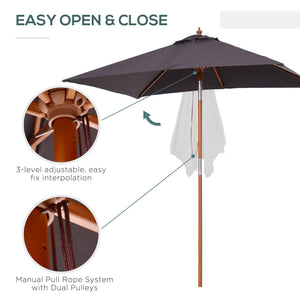 6.6x5ft Square Market Parasol, Wooden Patio Umbrella with Tilt Mechanism and 6 Bamboo Ribs – view 5