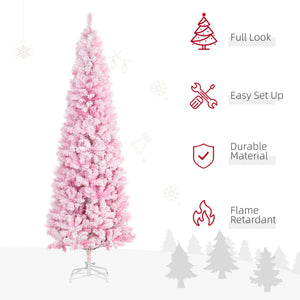 5 FT Snow Flocked Artificial Christmas Tree, Pencil Xmas Tree with Realistic Branches – view 10