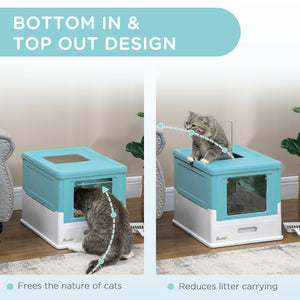 Top Entry Enclosed Kitty Litter Box with Scoop, Tray, Front Entry, Large Space, Foldable, Portable, Grey – view 11