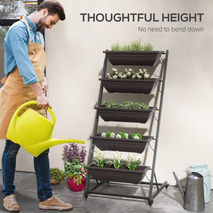 5-Tier Vertical Raised Garden Planter with 5 Boxes, Wheels, Outdoor Plant Stand for Vegetable Flowers, Brown – view 4