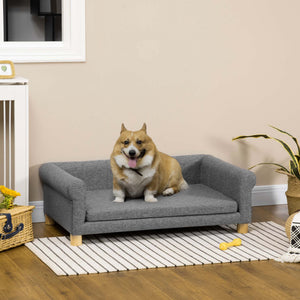 Modern Pet Sofa Cat or Medium Large Dog Bed W/ Removable Seat Cushion, Dark Grey – view 7