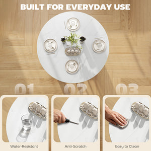 Folding Dining Table, Drop Leaf Table with Open Shelf, Rolling Kitchen Table for Dining Room, Small Spaces, White Marble