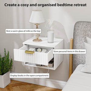 Floating Nightstands, Wall Mounted Bedside Tables Set of 2 with Drawer and Open Shelf, Black – view 11