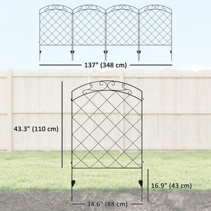 4 Pack Garden Fencing for Yard, Decorative Fence Panels as Animal Barrier and Flower Edging, Circle, Black