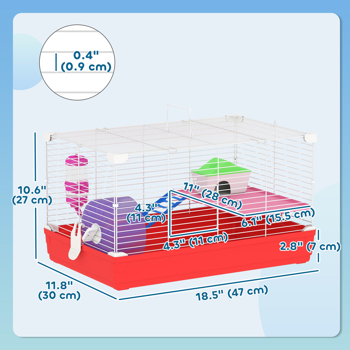 18.5'' Hamster Cage with Exercise Wheel and Water Bottle Dishes, Rat House and Habitats 2 Storey Design, Red