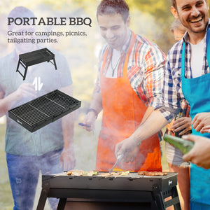 Portable Charcoal Grill with Pull-Out Charcoal Basin, Folding Tabletop Barbecue, Compact Camping BBQ, Black