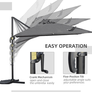 9ft Cantilever Patio Umbrella, Square Overhanging Umbrella with Cross Base, Crank Handle, Tilt – view 3