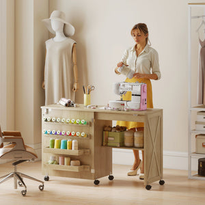 Sewing Machine Table on Wheels, Folding Craft Table with 2 Bins, Storage Shelf, 18 Pegs, Lockable Wheels โ view 14