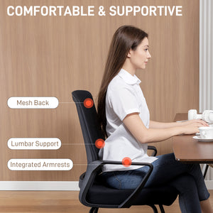 Desk Chair, Desk Chair No Wheels with Mesh Back, Lumbar Support, Metal Base for Reception, Conference