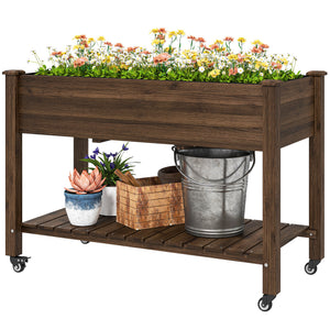 Mobile Raised Garden Bed Elevated Wood Planter Box with Lockable Wheels – view 15