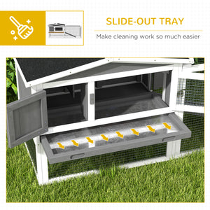 Wooden Rabbit Hutch Guinea Pig House with Removable Tray, Openable Roof, Trough, Run for Tortoises and Ferrets, Grey