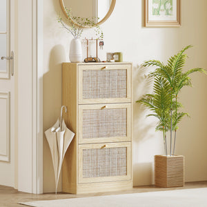 Rattan Shoe Storage Cabinet with 3 Flip Drawers and Adjustable Shelves, Entryway Shoe Cabinet for 18 Pairs – view 7