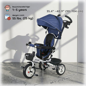 Qaba 6 in 1 Toddler Tricycle with Parent Push Handle, Canopy, Storage Baskets, Cupholder, Dark