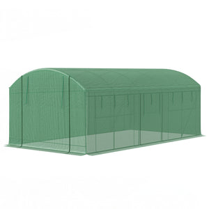 19.5' x 10' x 7.5' Tunnel Greenhouse with 3 Roll-Up Doors and Large Mesh Windows, Galvanized Steel Frame, Wind Resistant, Green