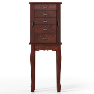 Large Storage Capacity Jewelry Cabinet with 5 Drawers-Walnut view 4