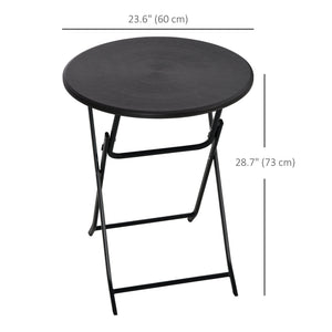 Folding Outdoor Coffee Table, 23.6" Round Patio Table with Wood-Effect HDPE Top for Balcony, Garden, Backyard, Dark Grey