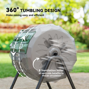 43 Gallon (160L) Tumbling Compost Bin Outdoor Dual Chamber 360° Rotating Composter with Sliding Doors – view 18