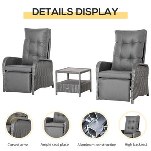 3 Pieces Patio Wicker Bistro Set, PE Rattan Coffee Table & Adjustable Recline Chairs Furniture Set – view 5