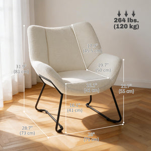 Accent Chair, Sherpa Fleece Armchair with Wide Backrest and Metal Legs, White