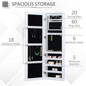 Mirror Jewellery Cabinet Armoire with Full Length Mirror, Wall Mounted Jewellery Organizer, White