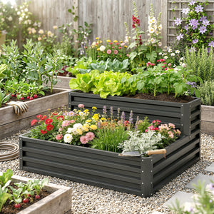 2 Tier Raised Garden Bed, 47" x 40" x 23" Galvanized Steel Planter Box for Vegetables, Flowers, and Herbs – view 6