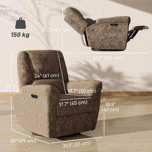 Power Recliner Chair, Fabric Upholstered Recliner Chair with USB Ports, Swivel and Rocking Function – view 16