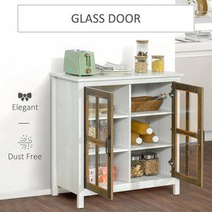 Kitchen Sideboard, Glass Door Buffet Cabinet, Accent Storage Cabinet with 2 Glass Doors and Adjustable Shelf for Dining Room, Living Room, Black Wood Grain