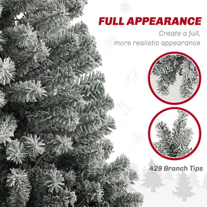 6ft Prelit Pencil Artificial Christmas Tree, Flocked Xmas Tree with Remote, Dual Colour LEDs, 429 Tips, Metal Stand