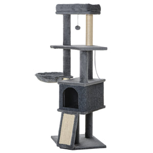 50 Inch Cat Tree, Multi-Level Cat Tower with Sisal Scratching Posts and Ramp, Bed, Condo, Hammock, Toy Ball, Grey