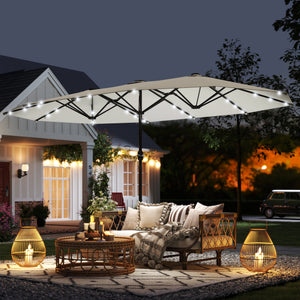 174" Double-Sided Sun Umbrella Garden Parasol Patio Sun Shade Outdoor with LED Solar Light, Khaki – view 21