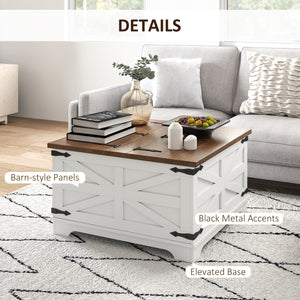 Farmhouse Coffee Table, Square Center Table with Flip-top Lids, Hidden Storage Compartment, Black – view 12