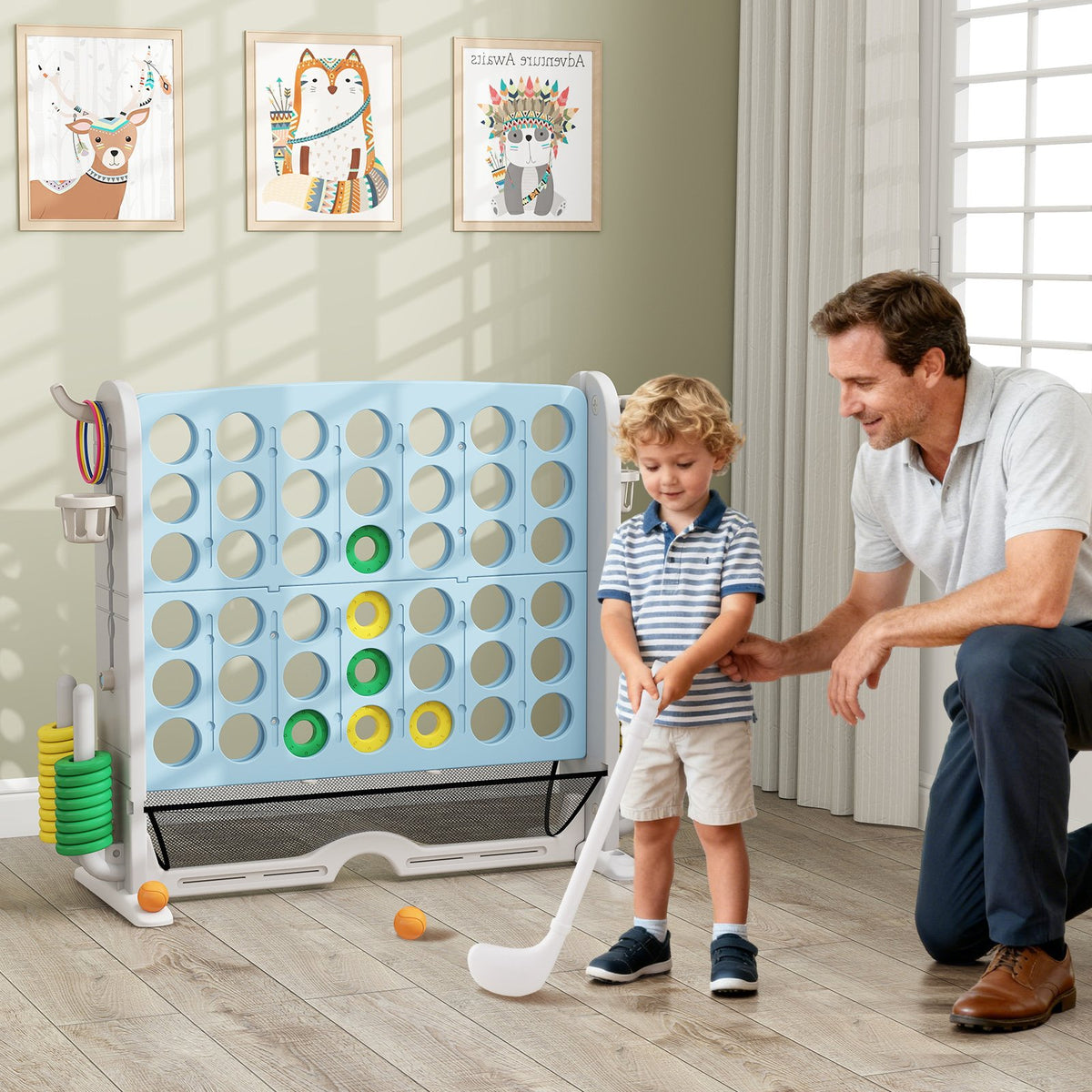 Jumbo 4-to-Score Game with Ring-toss and Basketball Hoop-Light Blue view 2