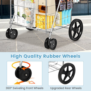 Folding Shopping Cart for Laundry with Swiveling Wheels and Dual Storage Baskets-Sliver view 8