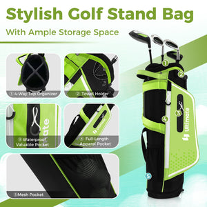 Junior Complete Golf Club Set Right Hand with Rain Hood for Kids-Green view 9