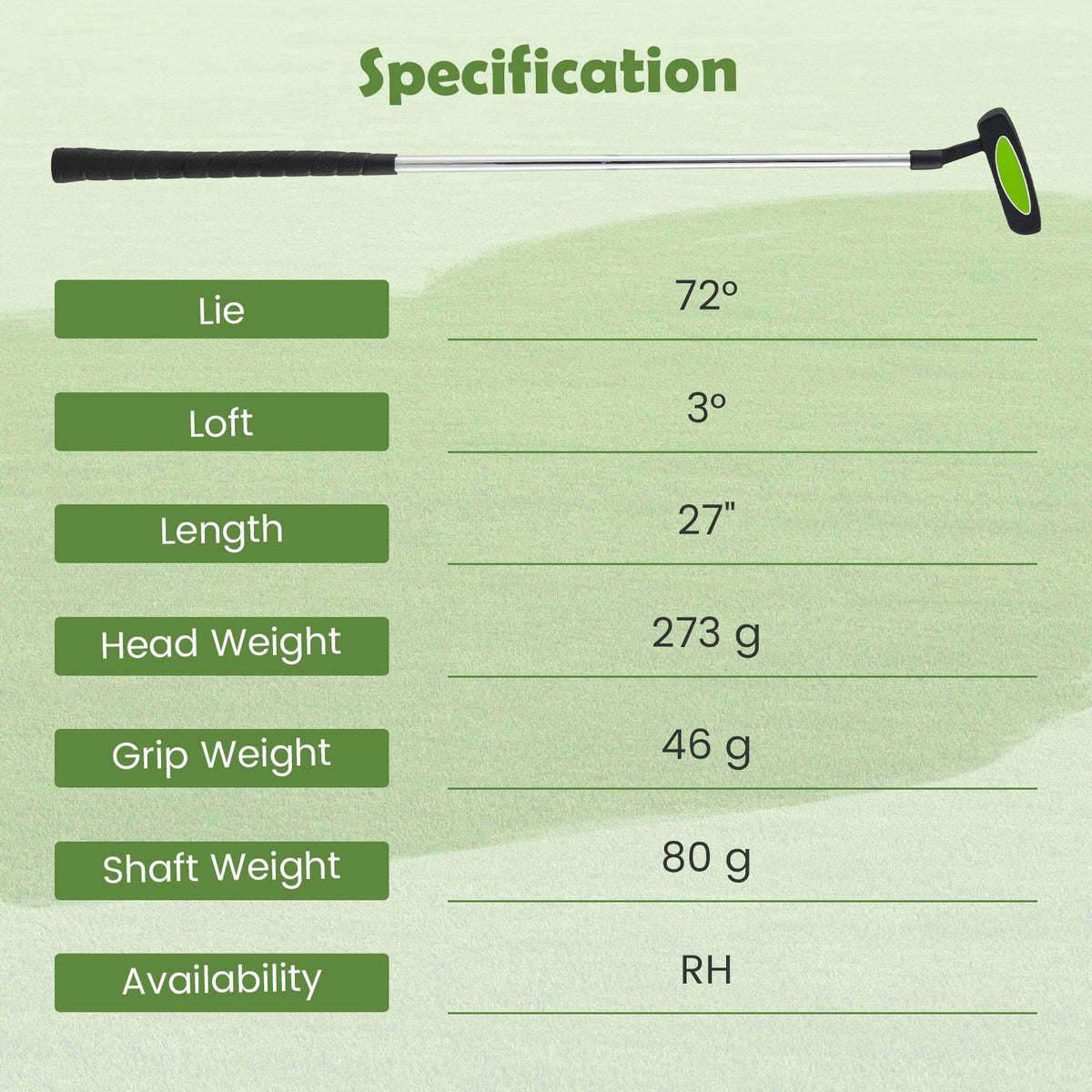 Junior Mallet Putter Individual Gold Club for 8-10 years old Kids-Green view 2