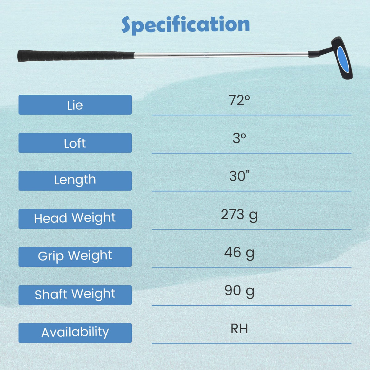 Junior Mallet Putter Individual Gold Club for Kids Ages 11-14-Blue view 2