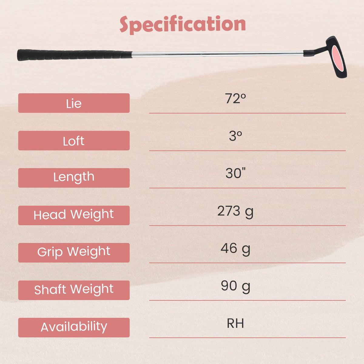 Junior Mallet Putter Individual Gold Club for Kids Ages 11-14-Pink view 2