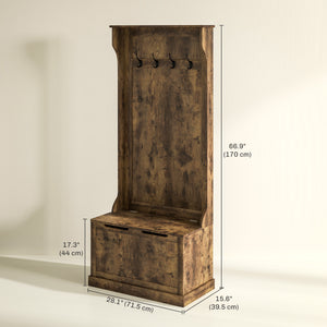4-In-1 Hall Tree with Coat Rack, Top Shelf, Shoe Storage and Bench Seat, Entryway Bench with 4 Hooks