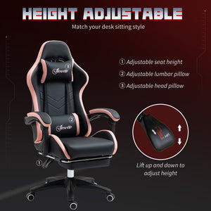 Computer Gaming Chair, PU Leather Office Desk Chair with Footrest, Swivel Wheels, 135° Reclining Back, Black – view 3