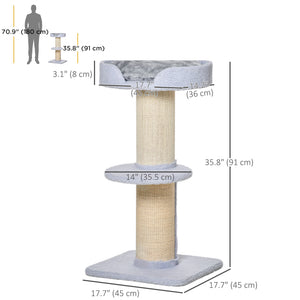 Cat Tree Kitty Tower with Sisal Mat Scratching Post, Cat Bed, Cushion, Perch, 18" x 18" x 36", Brown – view 16