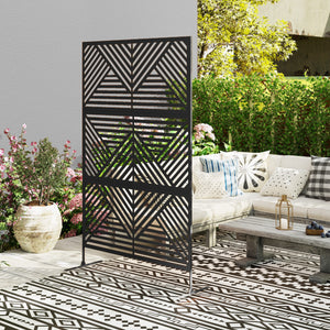 Metal Outdoor Privacy Screen, Freestanding Outdoor Divider with Stand, Decorative Privacy Panel, 78" x 48", Black