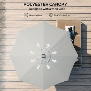 8.8 ft Solar Powered Outdoor Patio Umbrella Round Market Table Umbrella with Adjustable LED Lights Tilt Crank Dark Grey
