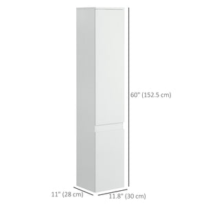Tall Bathroom Cabinet, Freestanding Storage Organizer with Adjustable Shelves and Cupboards, 11.8" x 11" x 6", White