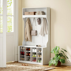 4-In-1 Hall Tree with Bench and Shoe Storage, Farmhouse Coat Rack Shoe Bench with 12 Shoe Cubbies, 6 Hooks – view 13