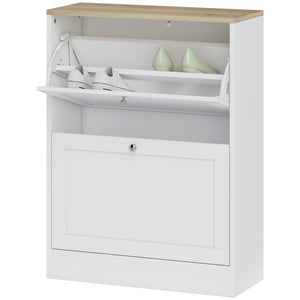 Slim Shoe Storage Cabinet, Modern Shoe Cabinet with 2 Flip Drawers and Adjustable Shelves for 8-12 Pairs – view 8