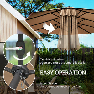 174" Double-Sided Sun Umbrella Garden Parasol Patio Sun Shade Outdoor with LED Solar Light, Khaki – view 5