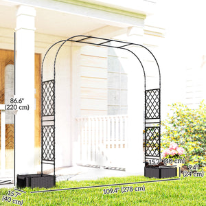 Garden Arch Outdoor Trellis Arbor with 2 Planter Boxes, 109.4" x 15.7" x 86.6", Black