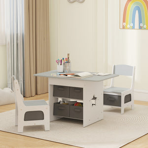 Qaba 3 Piece Kids Table and Chair Set with 6 Removable Drawers, for Classroom, Living Room, Bedroom, Nursery